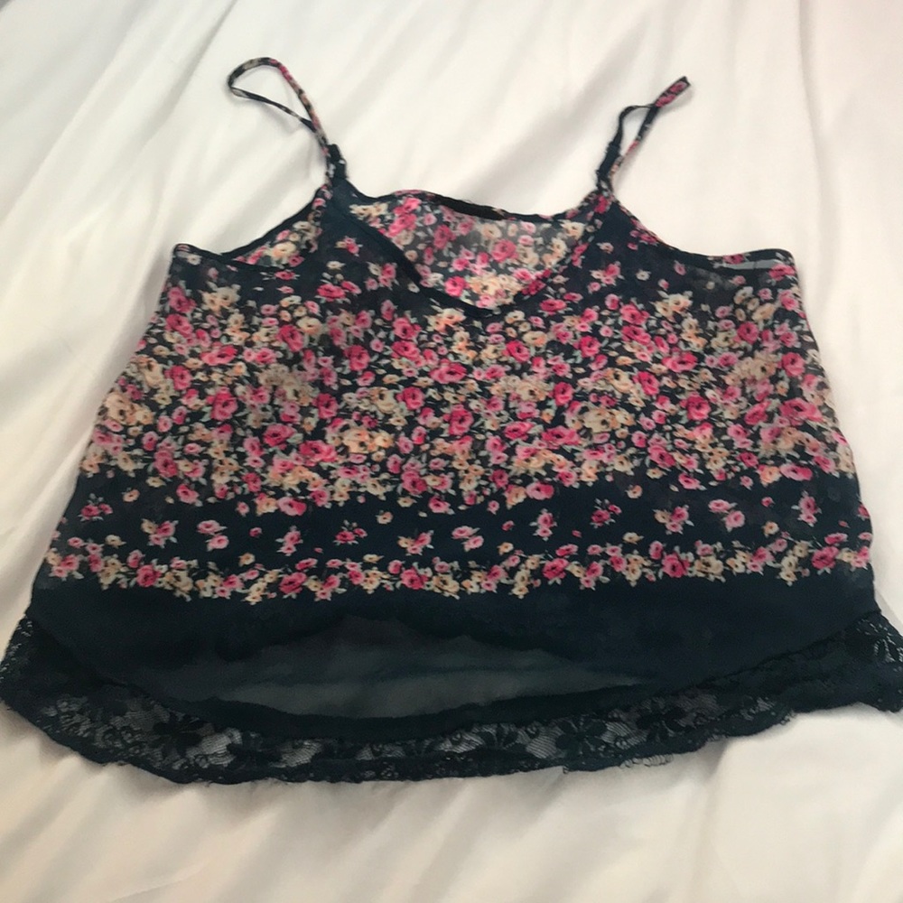 Iris Navy Blue Sheer floral tank top